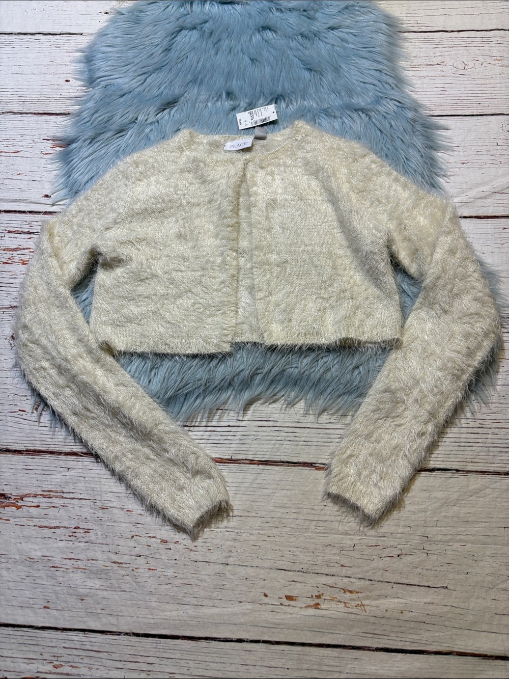 NWT The Children’s Place Ivory Fuzzy Bunny Tail Single Button Cardigan XXL